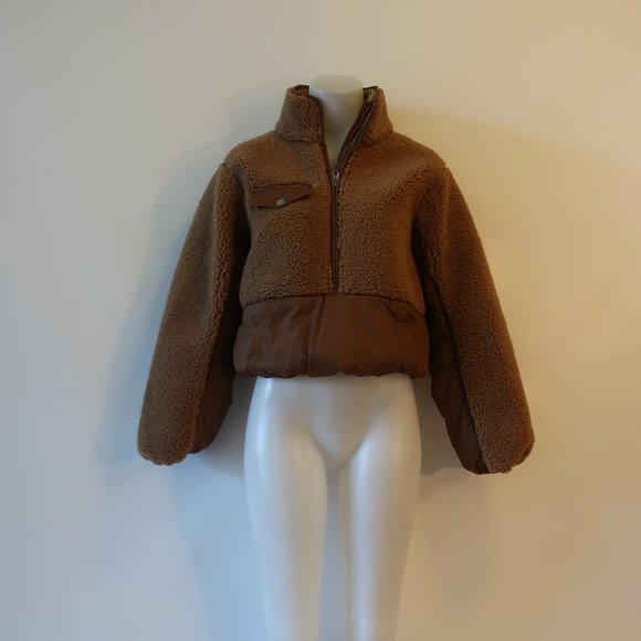 Womens Frame Brown Fleece /Nylon Mix Bomber Jacket S/P * - Picture 3 of 7